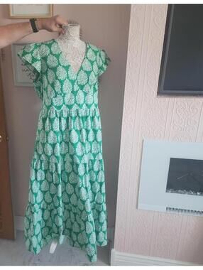 LKNW Boden green white maxi dress 16 18 long